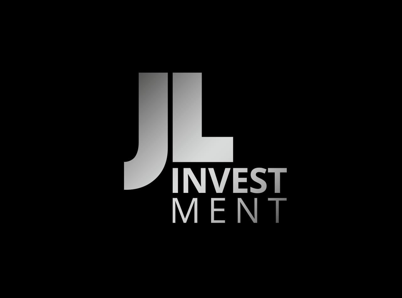 Logo mit silbernen Verlauf auf schwarzen Hintergrund für JL INVESTMENT