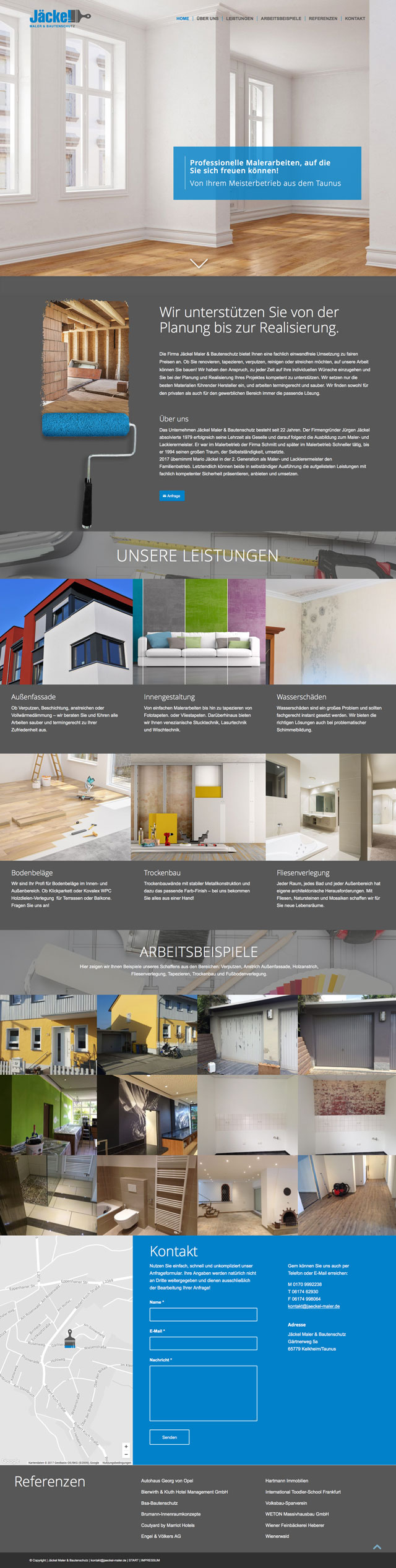 Responsive Webdesign Onepager für den Malerbetrieb Jäckel Maler & Bautenschutz im Taunus