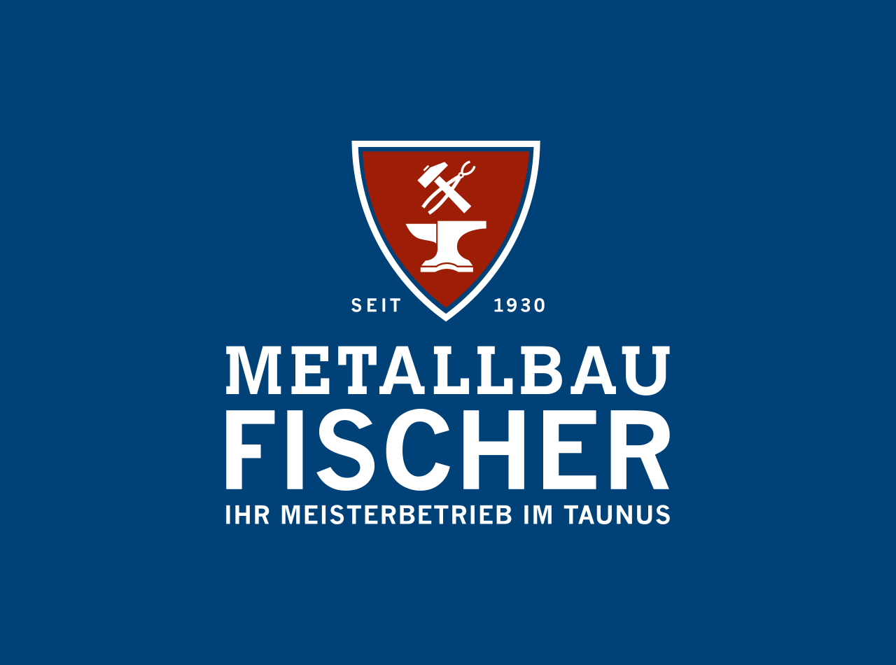 Logo Design für Metallbau Fischer, Logo auf blauem Hintergrund