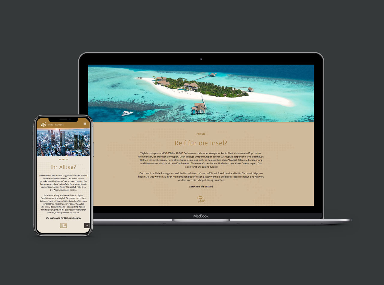 IN Travel Solutions Reisebuero Homepage Webdesign