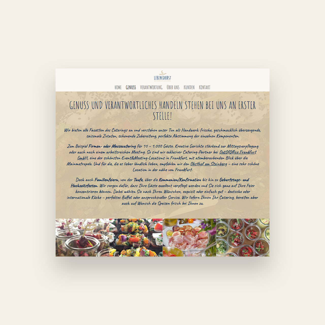 Lebensdurst Catering Homepage, Webdesign