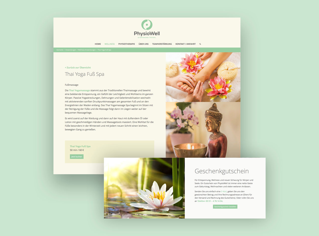 Physiotherapie Physiowell, Webdesign, Homepage