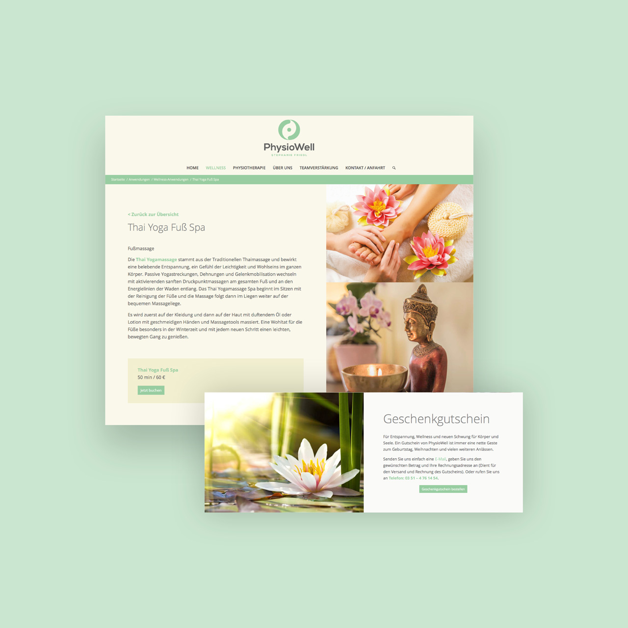 Physiotherapie Physiowell, Webdesign, Homepage