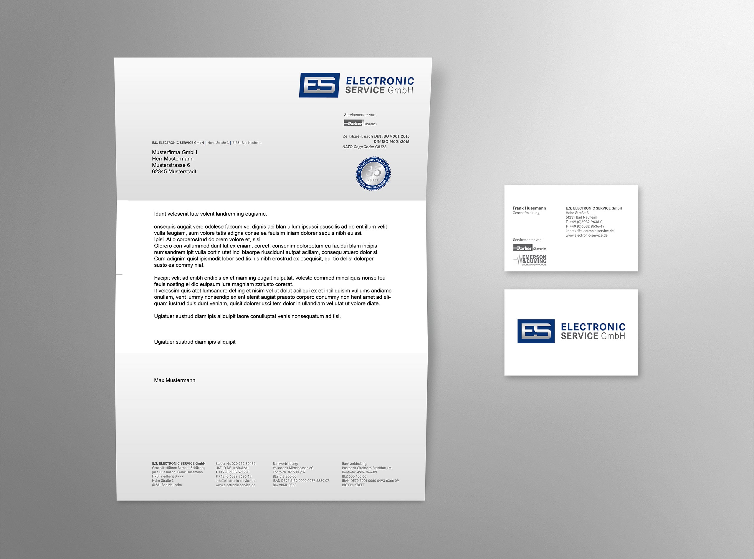 ES ELECTRONIC SERVICE – Geschäftsausstattung mit Briefpapier und Visitenkarte