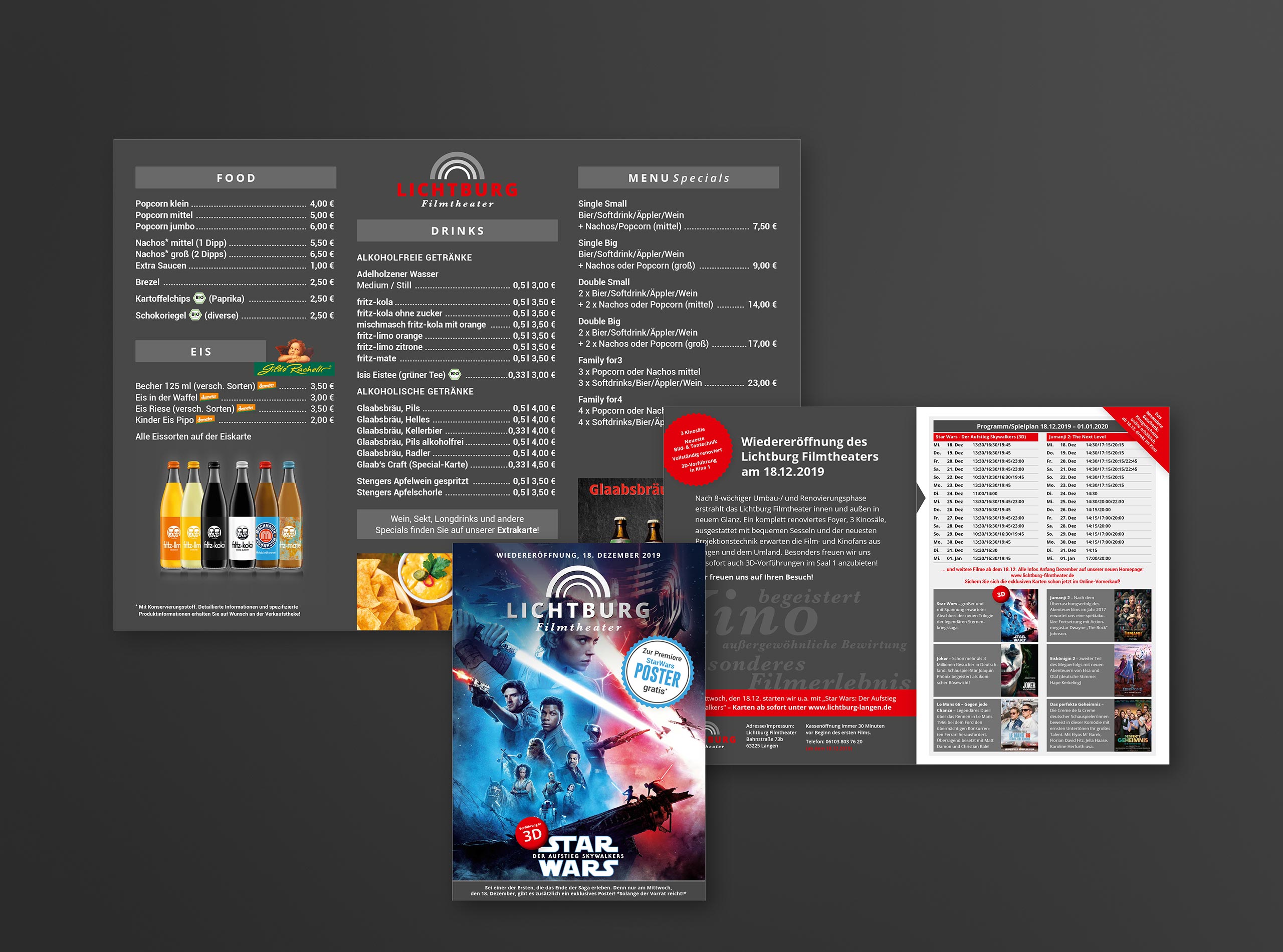 Lichtburg Filmtheater Programm Flyer und Menükarte Design