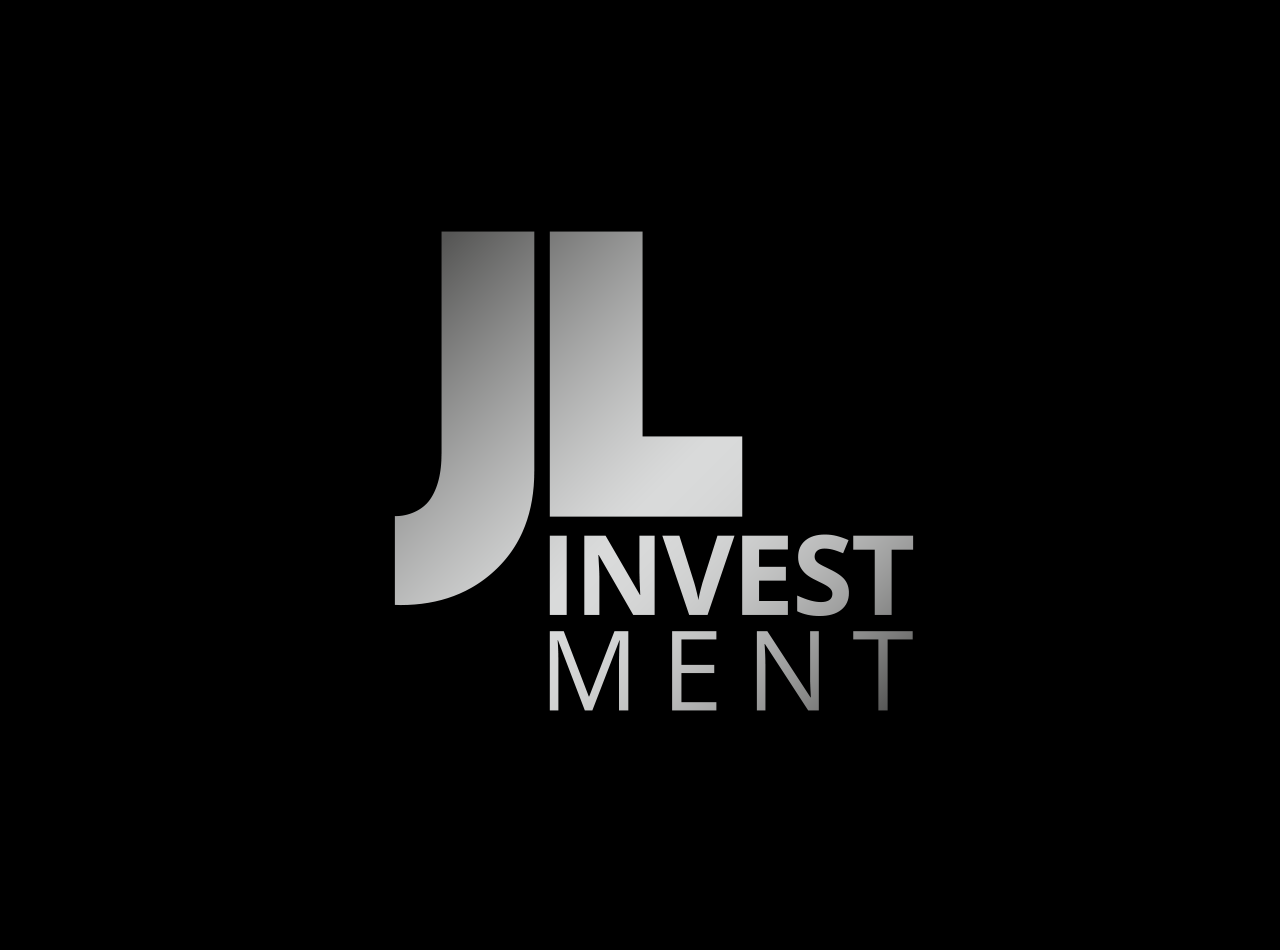 Logo Design mit silbernen Verlauf auf schwarzen Hintergrund für JL INVESTMENT