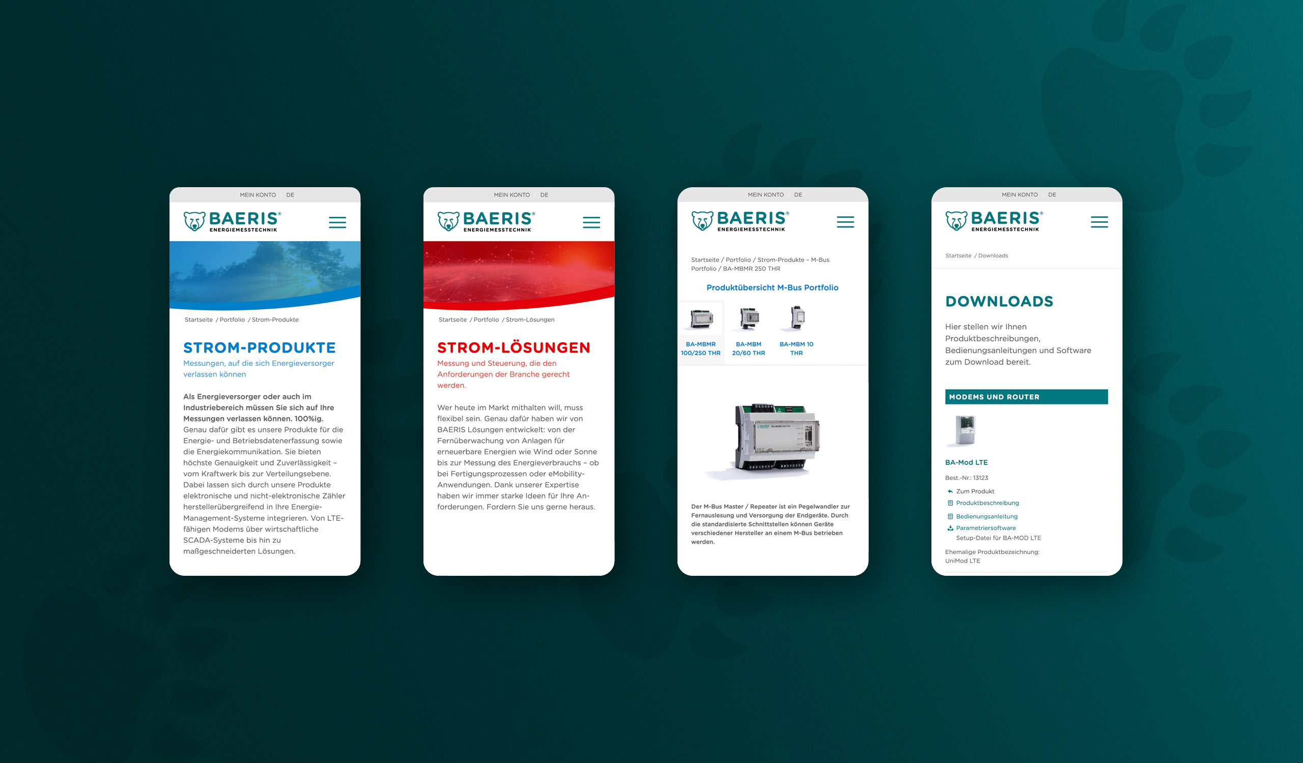 BAERIS Energiemesstechnik Website, Homepage, Webdesign, Brand Design, Corporate Design, von der Design Agentur COMMTOOLS