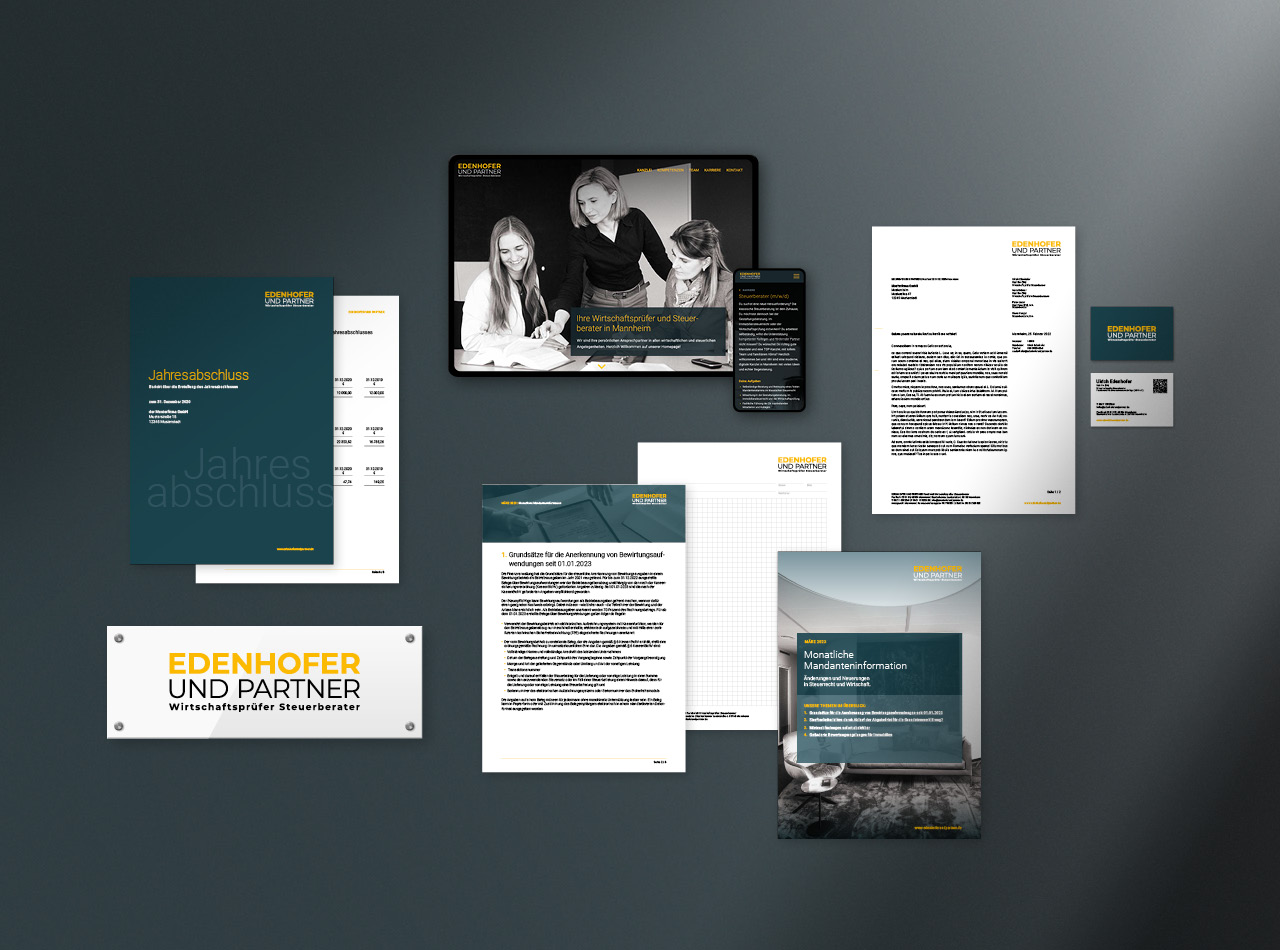 EDENHOFER UND PARTNER Wirtschaftsprüfer Steuerberater Website, Homepage, Webdesign, Brand Design, Corporate Design, Geschäftsausstattung von der Designagentur COMMTOOLS