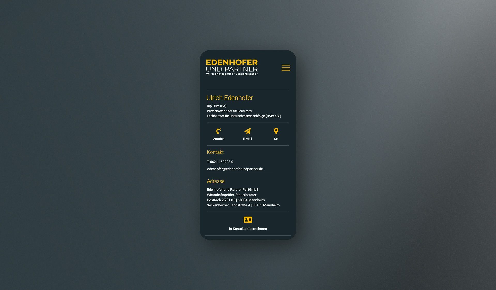 EDENHOFER UND PARTNER Wirtschaftsprüfer Steuerberater Website, Homepage, Webdesign, Brand Design von der Designagentur COMMTOOLS